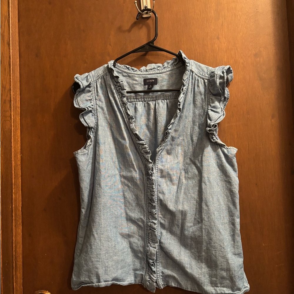 J. Crew Blue Ruffle Sleeve Women's Top